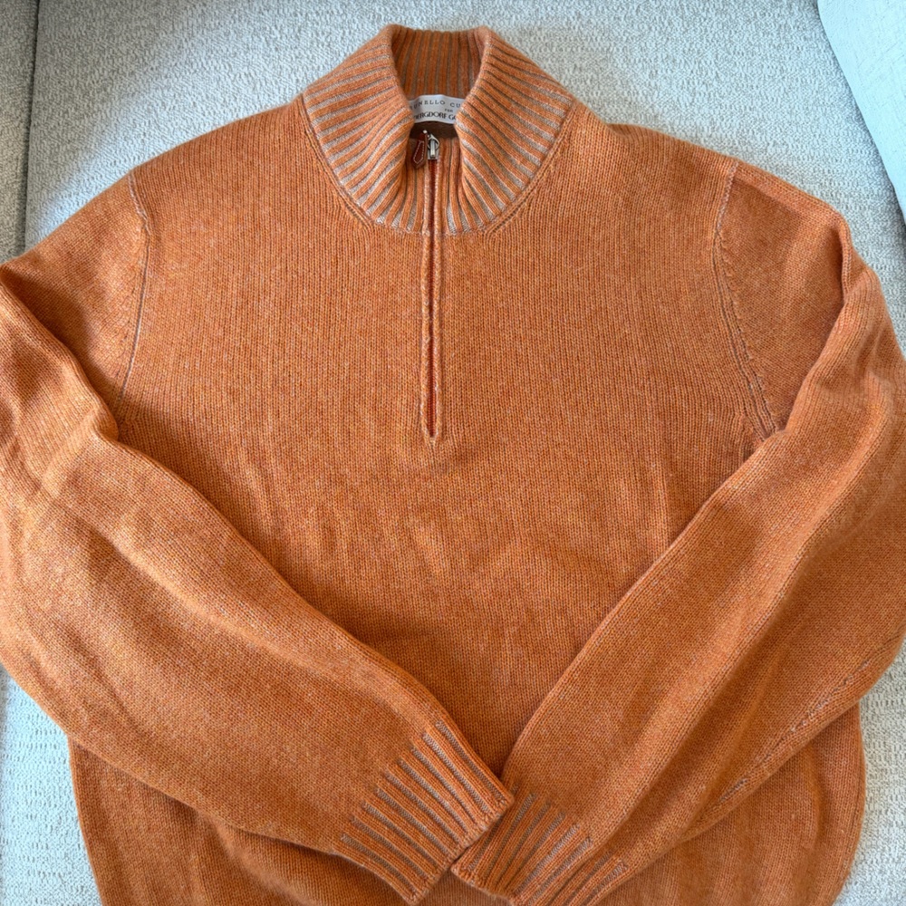 Brunello Cucinelli Orange Quarter Zip Sweater